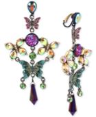 Betsey Johnson Hematite-tone Crystal Butterfly Chandelier Earrings