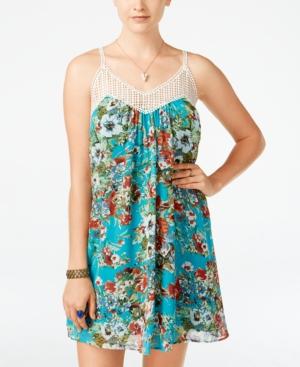 City Studios Juniors' Crocheted Floral-print Shift Dress