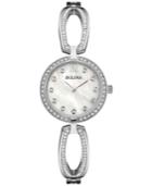 Bulova Women's Crystal Accent Stainless Steel Bangle Bracelet Watch 26mm 96l223