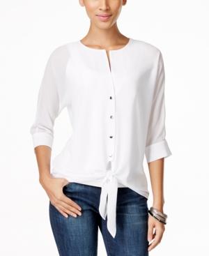 Ny Collection Petite Tie-hem Roll-tab Sleeve Top