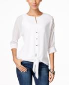 Ny Collection Petite Tie-hem Roll-tab Sleeve Top