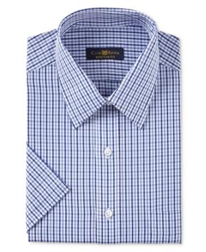 Club Room Men's Classic/regular Fit China Blue Gingham Short Sleeve Dress Shirt, Only At Macy's