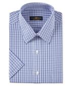 Club Room Men's Classic/regular Fit China Blue Gingham Short Sleeve Dress Shirt, Only At Macy's