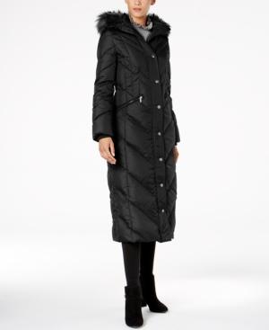 London Fog Plus Size Faux-fur-trimmed Maxi Down Puffer Coat