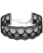 2028 Silver-tone Black Lace Choker Necklace