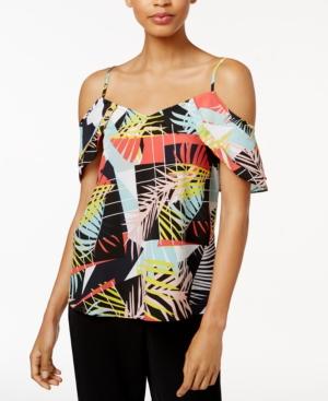 Bar Iii Leaf-print Cold-shoulder Top, Only At Macy's
