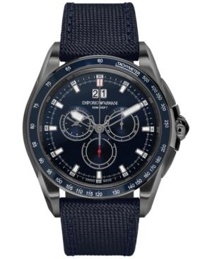 Emporio Armani Men's Swiss Chronograph Sport Blue Canvas Strap Watch 44mm Ars9104