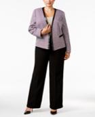 Tahari Asl Plus Size Faux-leather-trim Tweed Pantsuit