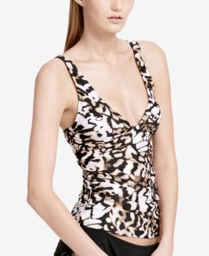 Calvin Klein Printed Ruched Tummy Control Tankini Top Women's Swimsuit