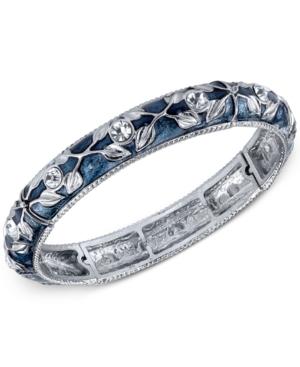 2028 Silver-tone Blue Enamel And Crystal Vine Stretch Bracelet, A Macy's Exclusive Style