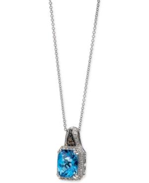 Le Vian Chocolatier Blue Topaz (3-1/4 Ct. T.w.) And Diamond (1/8 Ct. T.w.) Pendant Necklace In 14k White Gold