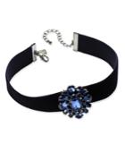 Inc International Concepts Hematite-tone Blue Stone Brooch Black Velvet Choker Necklace, Created For Macy's