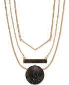 Gold-tone Black Bar And Circle Layering Necklace