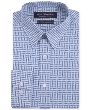 Nick Graham Men's Fitted Stretch Performance Blue Geometric Print Dress Shirt