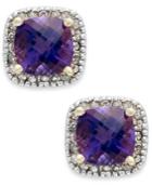 10k Gold Amethyst (1-3/4 Ct. T.w.) And Diamond (1/6 Ct. T.w.) Stud Earrings