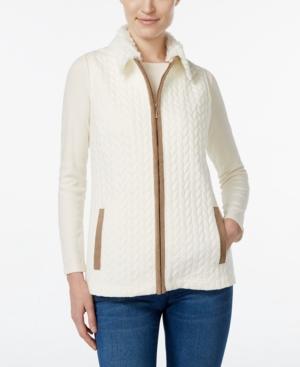 Alfred Dunner Faux-fur-collar Jacquard Vest