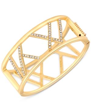 T Tahari Gold-tone Crystal Cut-out Hinged Bangle Bracelet