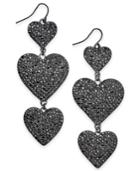 Thalia Sodi Hematite-tone Pave Heart Triple Drop Earrings, Created For Macy's