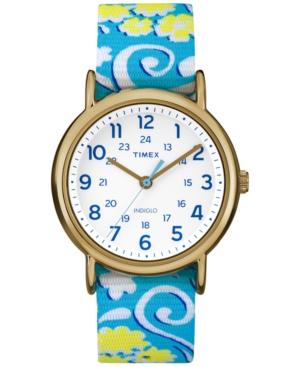Timex Women's Weekender Blue Floral Nylon Strap Watch 42mm Tw2p90100jt