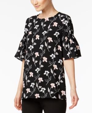 Alfani Prima Floral-print Flutter-sleeve Top, Only At Macy's