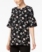 Alfani Prima Floral-print Flutter-sleeve Top, Only At Macy's
