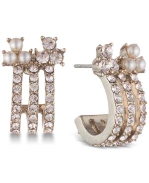 Marchesa Gold-tone Cubic Zirconia & Imitation Pearl Triple-row Huggie Hoop Earrings