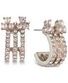 Marchesa Gold-tone Cubic Zirconia & Imitation Pearl Triple-row Huggie Hoop Earrings