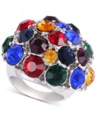 Guess Silver-tone Multicolor Crystal Statement Ring