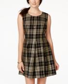 Emerald Sundae Juniors' Shine Plaid Pleated Fit-and-flare Dress