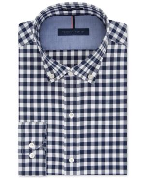 Tommy Hilfiger Slim-fit Non-iron Soft Wash Navy Gingham Dress Shirt
