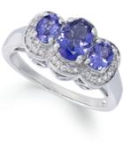 Sterling Silver Ring, Tanzanite (1-1/4 Ct. T.w.) And Diamond Accent 3-stone Ring