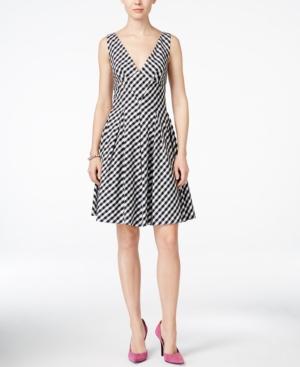 Betsey Johnson Gingham V-neck Fit & Flare Dress