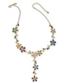 I.n.c. Gold-tone Multi-stone Flower Lariat Necklace, 18 + 3 Extender, Created For Macy's