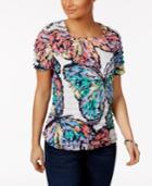 Alfred Dunner Butterfly-print Tiered Top