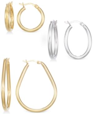 Set Of Three Hoop Earrings In 14k Gold, White Gold And Rose Gold Vermeil