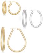 Set Of Three Hoop Earrings In 14k Gold, White Gold And Rose Gold Vermeil