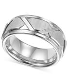 Triton Men's White Tungsten Ring, Bright Cuts Wedding Band