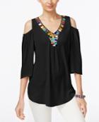 Ny Collection Cold-shoulder Beaded Blouse
