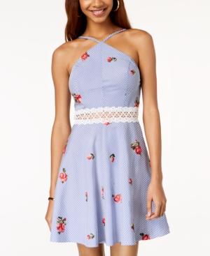 Bcx Juniors' Embroidered Crochet-inset Dress