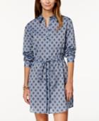 Trixxi Juniors' Printed Chambray Shirtdress