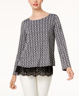 Karen Kane Printed Lace-hem Top