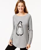 Style & Co. Metallic Penguin-print Sweater, Only At Macy's