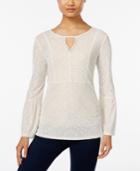 Style & Co Velvet Patterned Keyhole Top, Only At Macy's