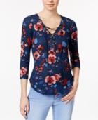 William Rast Gordon Floral-print Lace-up Top
