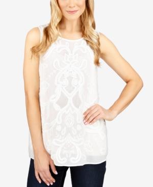 Lucky Brand Embroidered Mesh-detail Top