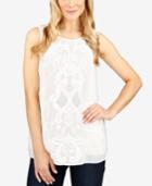 Lucky Brand Embroidered Mesh-detail Top