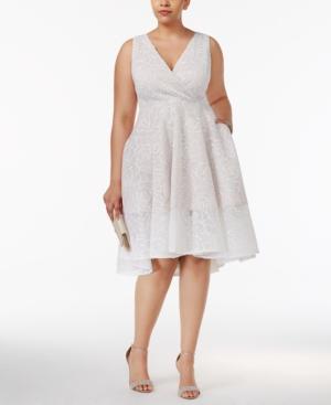 Adrianna Papell Plus Size Floral Mesh Surplice Dress