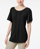 Charter Club Petite Pleated Flutter-sleeve Top, Only At Macy's