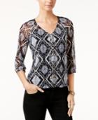 Inc International Concepts Petite Printed Lace-up Peasant Top, Only At Macy's