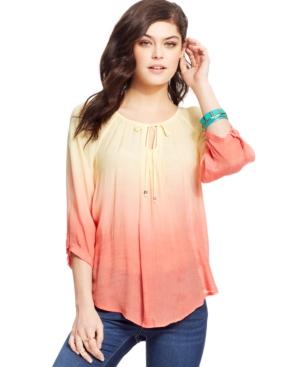 Bcx Juniors' Pleated Ombre Peasant Blouse